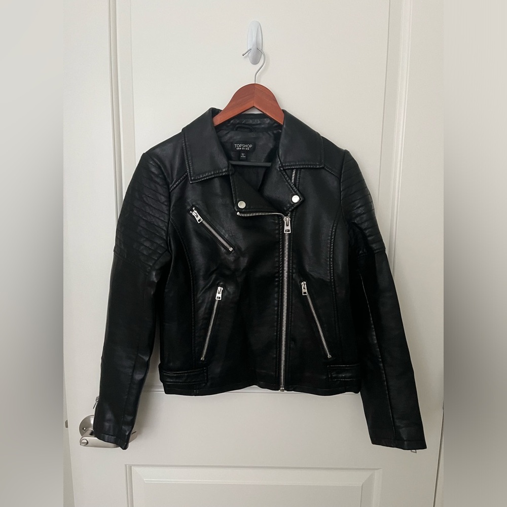 Topshop Moto Jacket Faux Leather Black